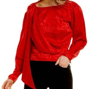 Ronny Kobo Red Long Sleeve Silk Top Size XS